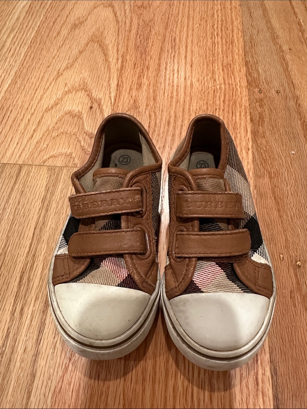 Burberry Kids Tan Brown Check Velcro Sneakers